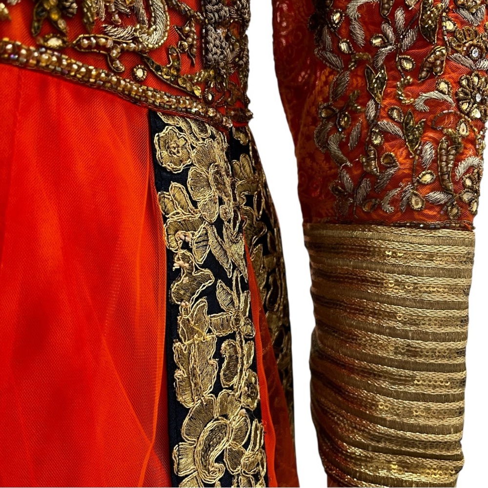 BOLLYWOOD FORMAL Beaded Ball Gown Women’s L Orange Full-Length Evening Dress - Picture 5 of 10